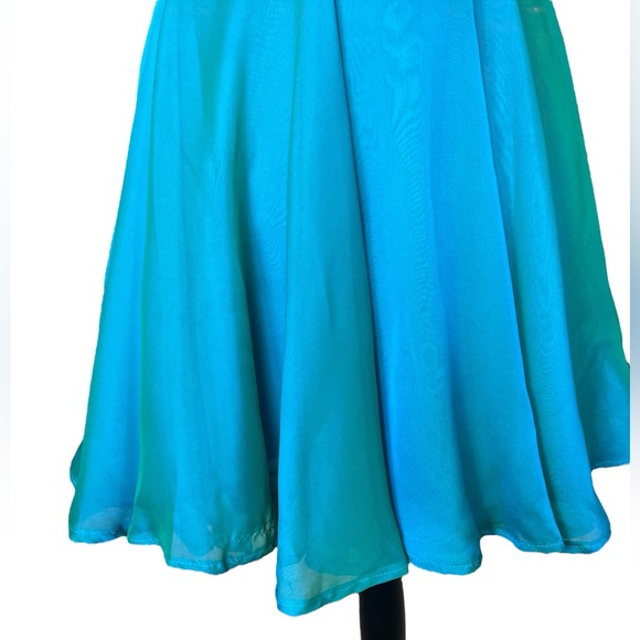 Sherri Hill Teal Beaded & Chiffon Open Back Short Prom Dress, Size 8, Dance - Picture 11 of 12